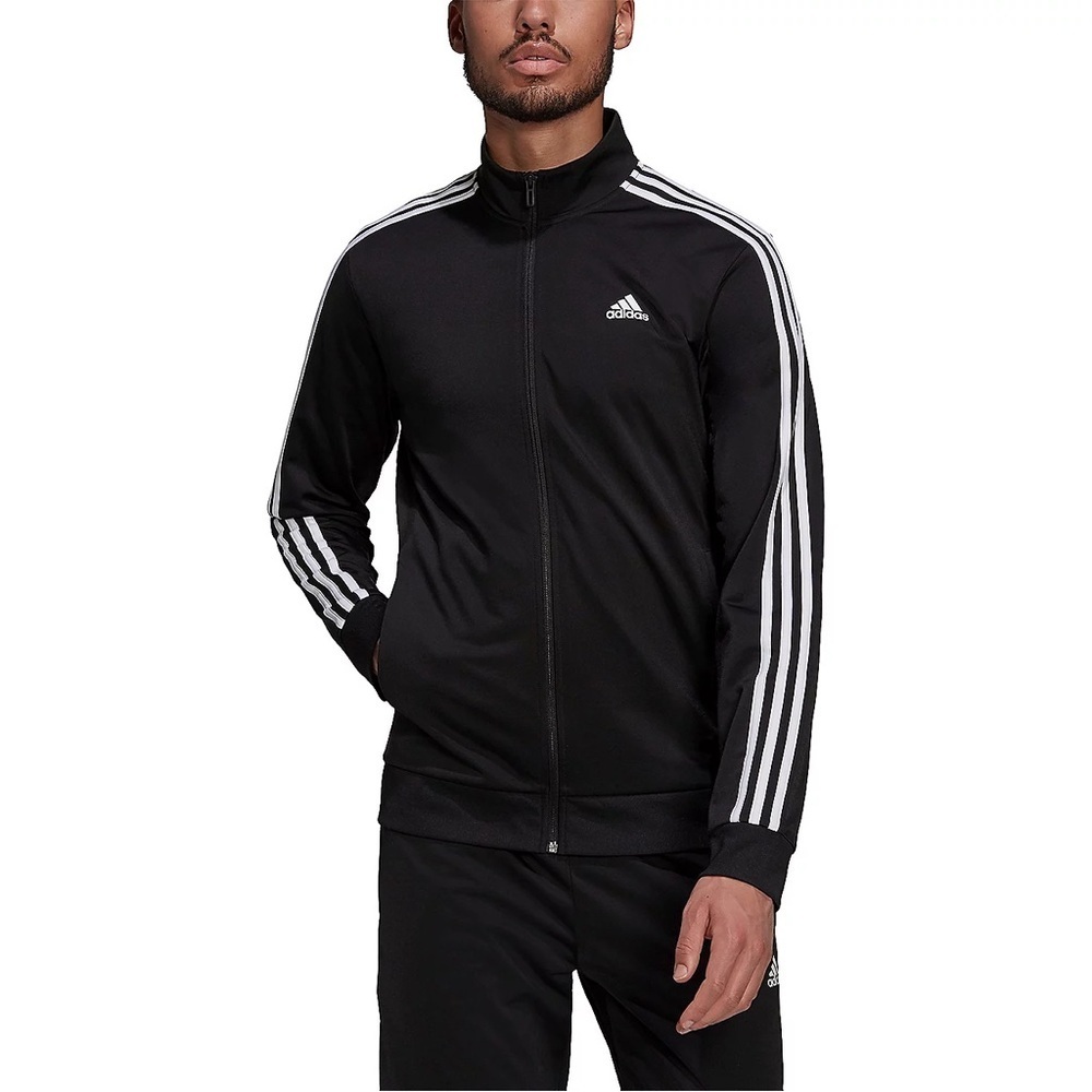Adidas Men’s 3-Stripe Tricot Black Track Full Zip Jacket Oversized Medium
